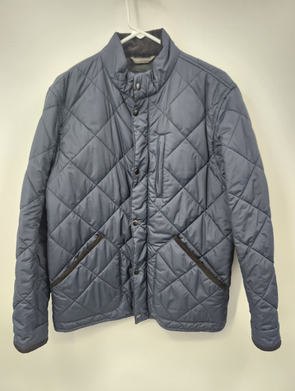 J.Crew Jacket Mens M Navy Diamond Quilted Barn Field Corduroy Collar Zip Snap